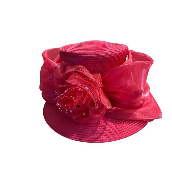 Whittall & Shon Designer Hat. Wide Brim Lampshade Bell ShapedStraw Floral Mesh main image 9